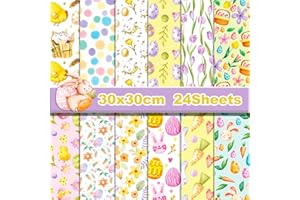 BOLSOME 24 Sheets 12'' × 12'' Easter Design Scrapbook Paper Bunny Chicken Easter Egg Floral Patterned Double-Sided Spring Decorative Craft Paper Folded Flat for Card Making Photo Album DIY Craft