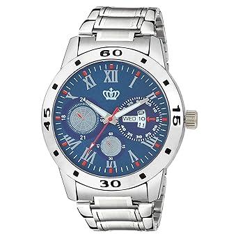 Exclusive Series Silver Quartz Movement Stainless Steel Strap Day and Date Analogue Mens and Boys Wrist...