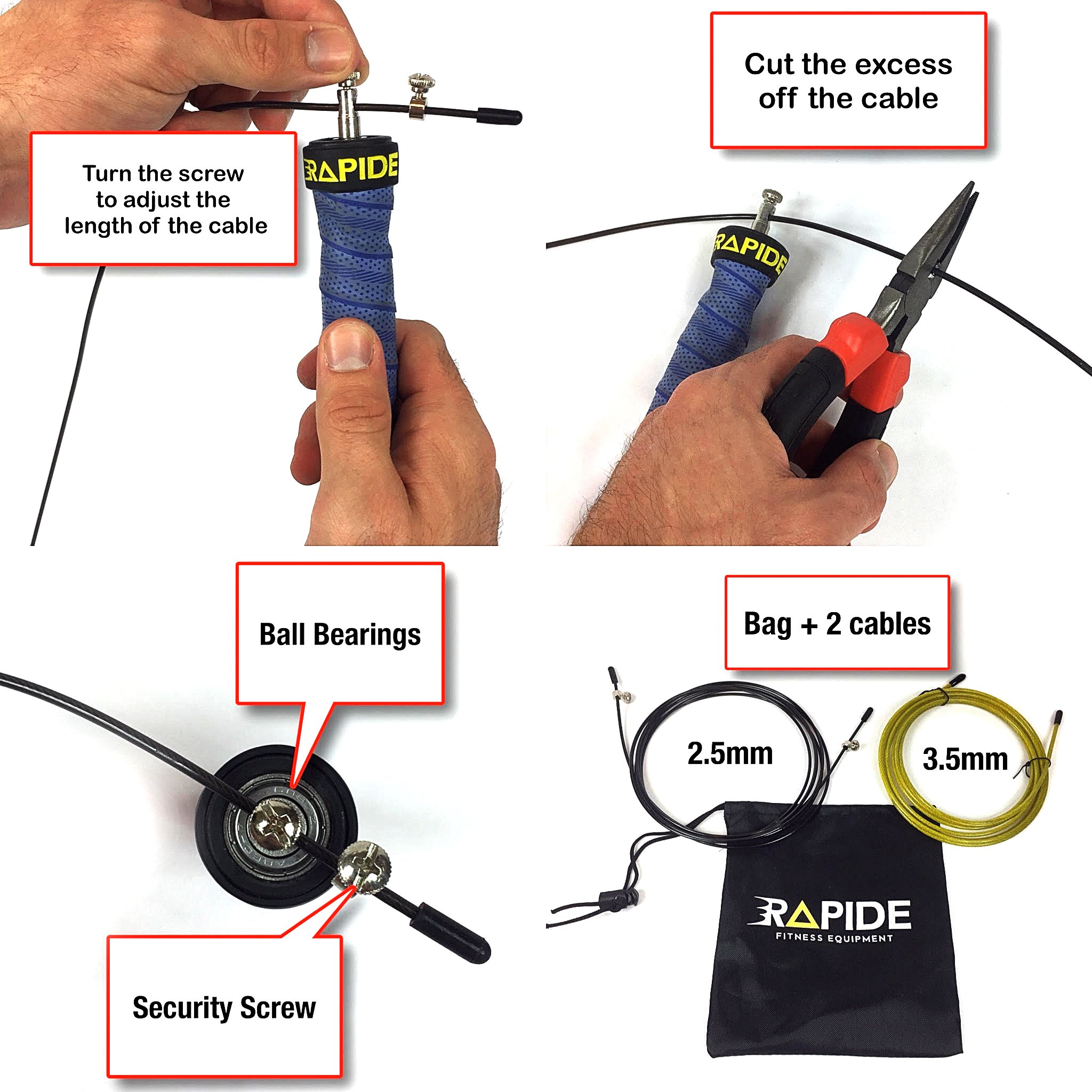 RAPIDE Jump Rope - Adjustable Cable, Rapid Ball Bearings & Anti-Slip Handles - Skipping Rope for Fast Weight Loss & for Exercise, Cardio, Crossfit (BLUE)