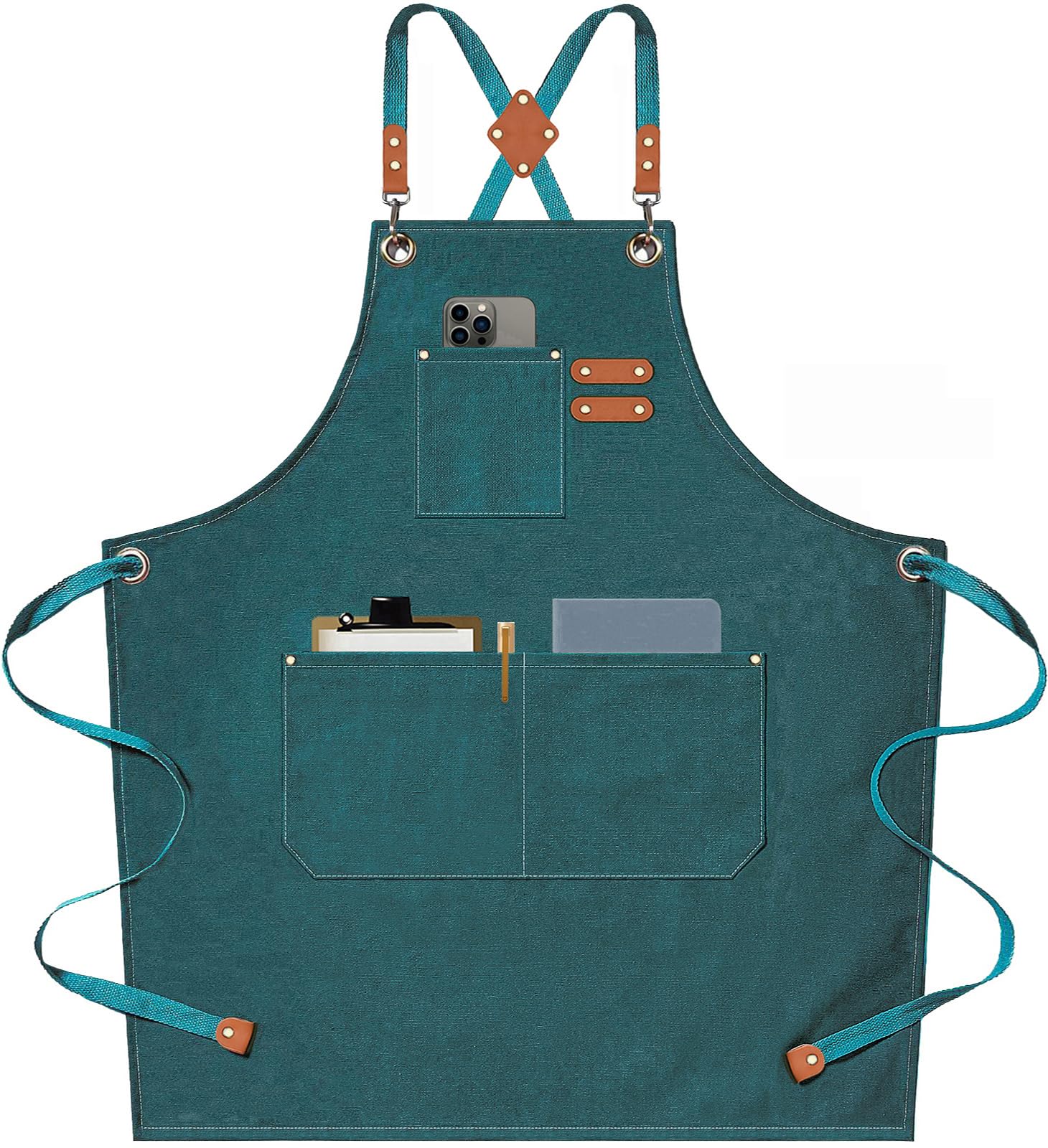 Photo 1 of AFUN Chef Aprons for Men Women with Large Pockets, Cotton Canvas Cross Back Heavy Duty Adjustable Work Apron, Size M to XXL (Darkgreen)
