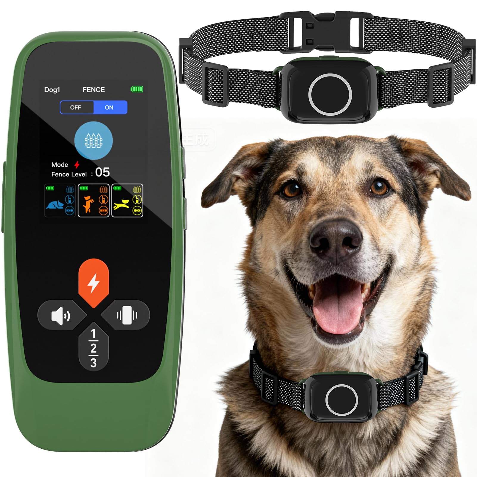 Photo 1 of KITPLUS Wireless Dog Fence System – Electric Fence for Dogs: 4-in-1 Dog Training Collar with Remote, Bark Control, Status Monitor Waterproof Electric Fence for Medium Large Dogs Outdoor Use