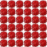 FagusHome Silk Hydrangea Heads 36 Pcs Artificial Flowers Heads and 3 Dozens Stems Fake Hydrangea Flowers with Stems for Home Wedding Decor (Red)