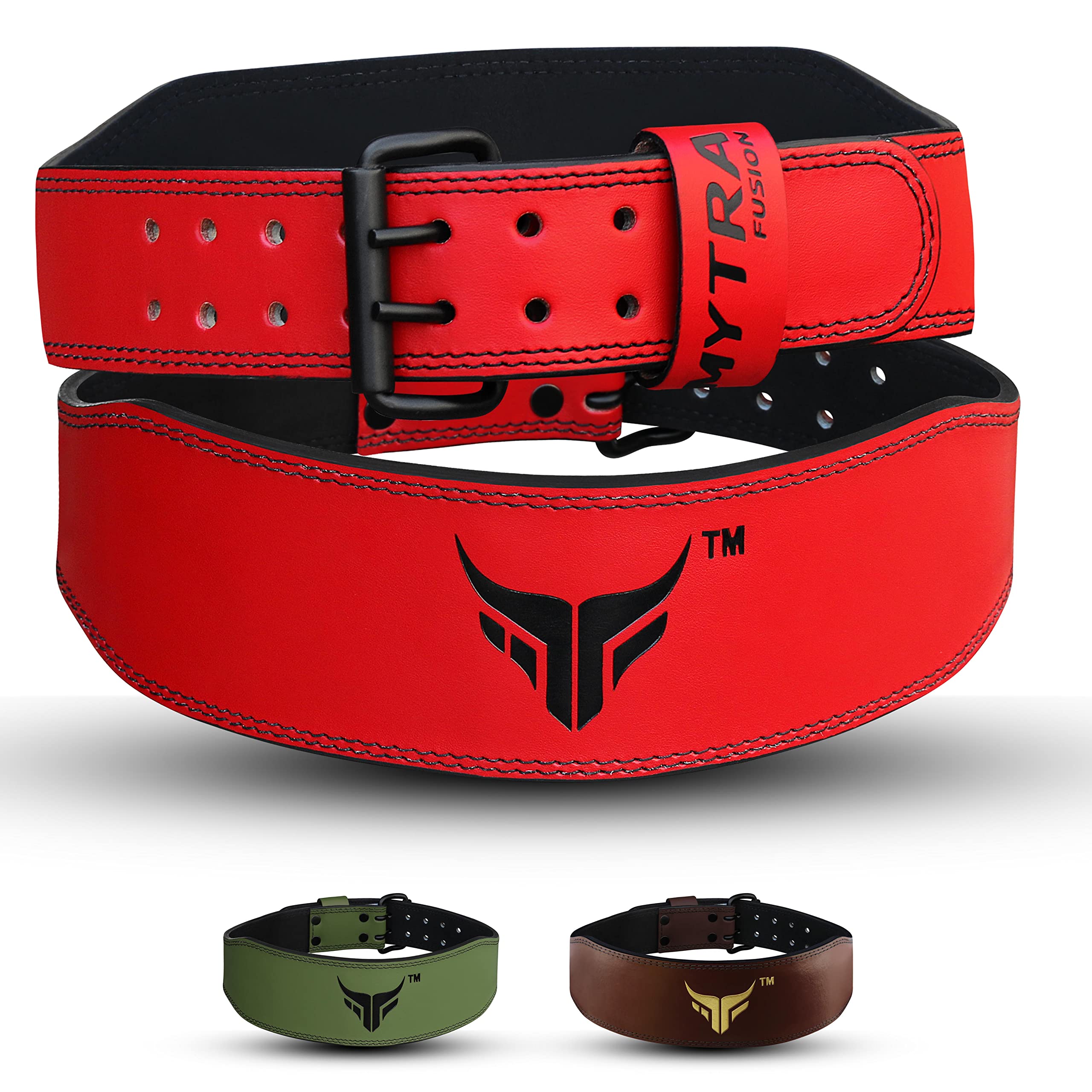 Mytra Fusion 4 inch Leather Weightlifting Belt Back Support Fitness Training Pink Belt (Large, Red)