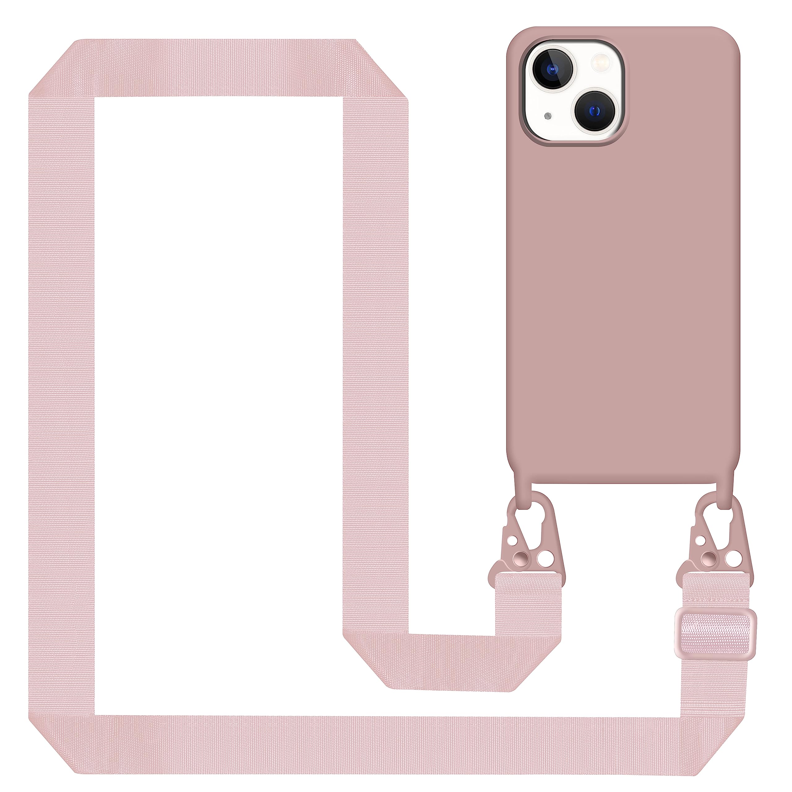 Tawarror Mobile Phone Chain for iPhone 14, Case with Strap, Mobile Phone Case Silicone with Chain, Shockproof Protective Case with Soft Microfibre Lining, Cord for Hanging, Pink