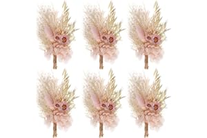 BONSION Natural Dried Flower Bouquet Set of 6, Boho Wedding Flower Bouquets, Bridesmaid Bouquet Proposal Box, Pampas Grass Bouquet, Boho Table Decor, Table Centerpieces (Pink-02)