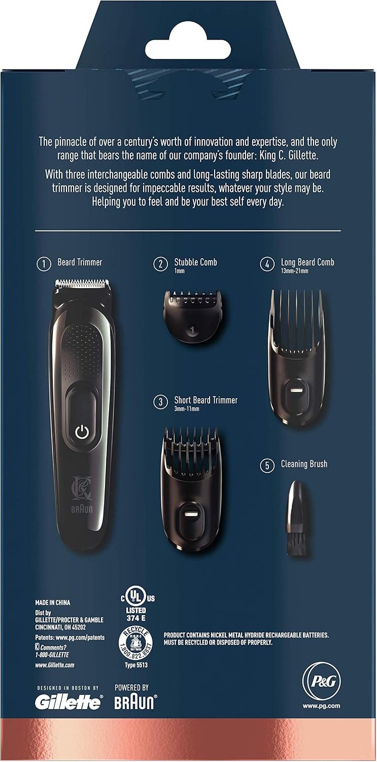 King C. Gillette Cordless Beard Trimmer Kit for Men Electric Razor for Men with Lifetime Sharp Blades Includes 3 Interchangeable Hair Clipper Combs - Image 3