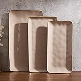 famiware Serving Platter, Rectangular 15.67/14.1/12.6 inch Serving Dishes for Entertaining, Microwave Dishwasher Safe, Stonware Serving Trays for Party, Turkey, Cheese, Ocean Series, Cinnamon Brown