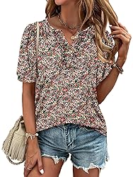 KISSMODA Women's Tunic Tops Casual V Neck Short