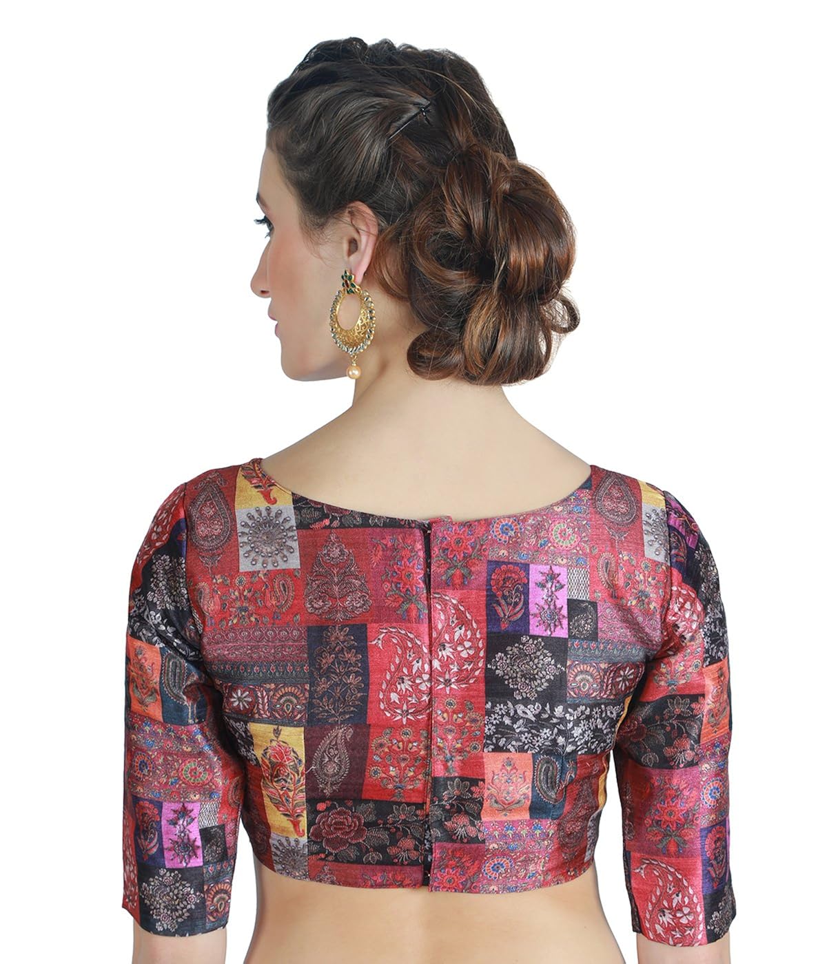 studio shringaar women's poly silk digital printed multi-colour saree blouse with boat neck.