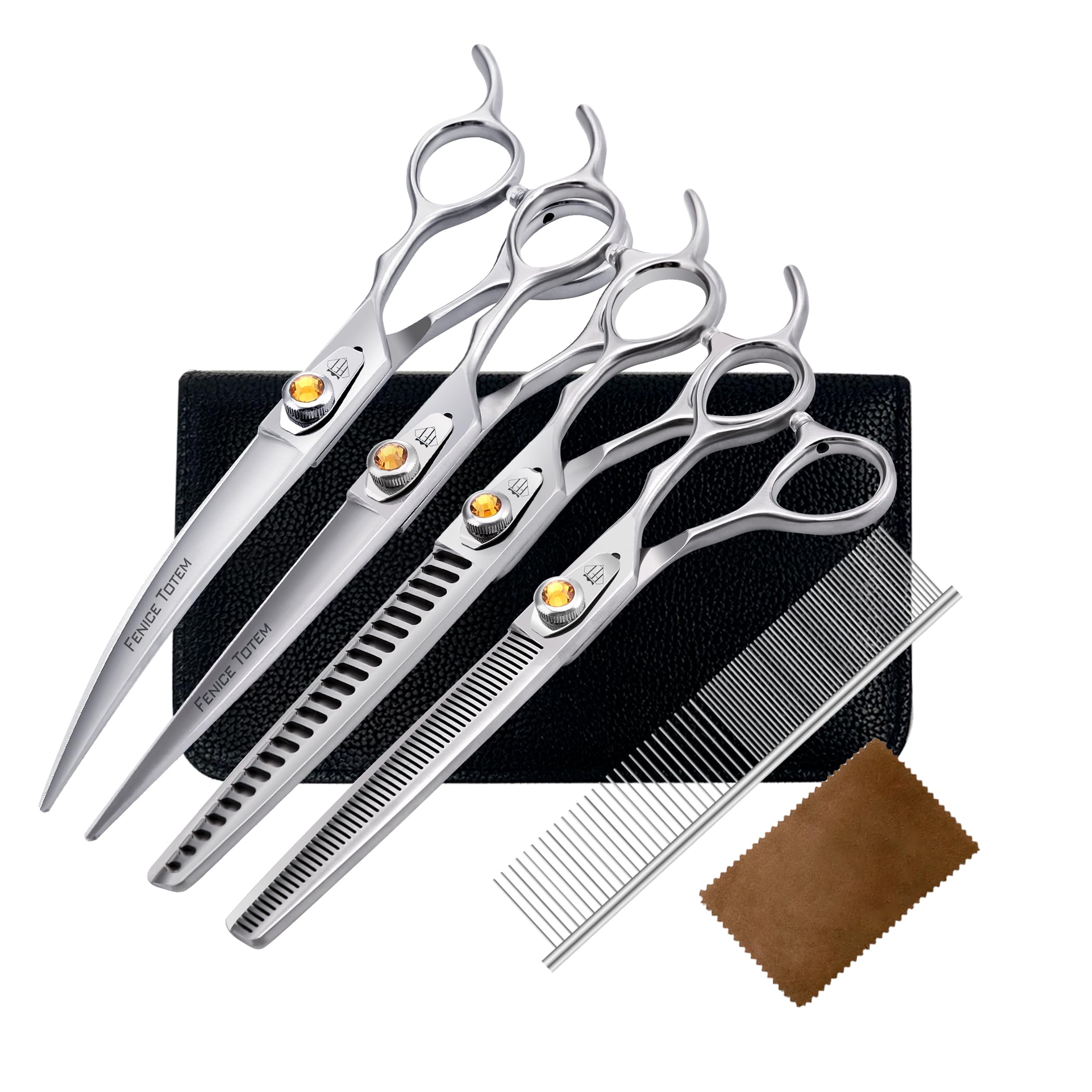 Photo 1 of Fenice Professional Dog Grooming Scissors: Shears Set for Dogs Trimming Made Of Japanese 440C Stainless Steel Yellow Diamond