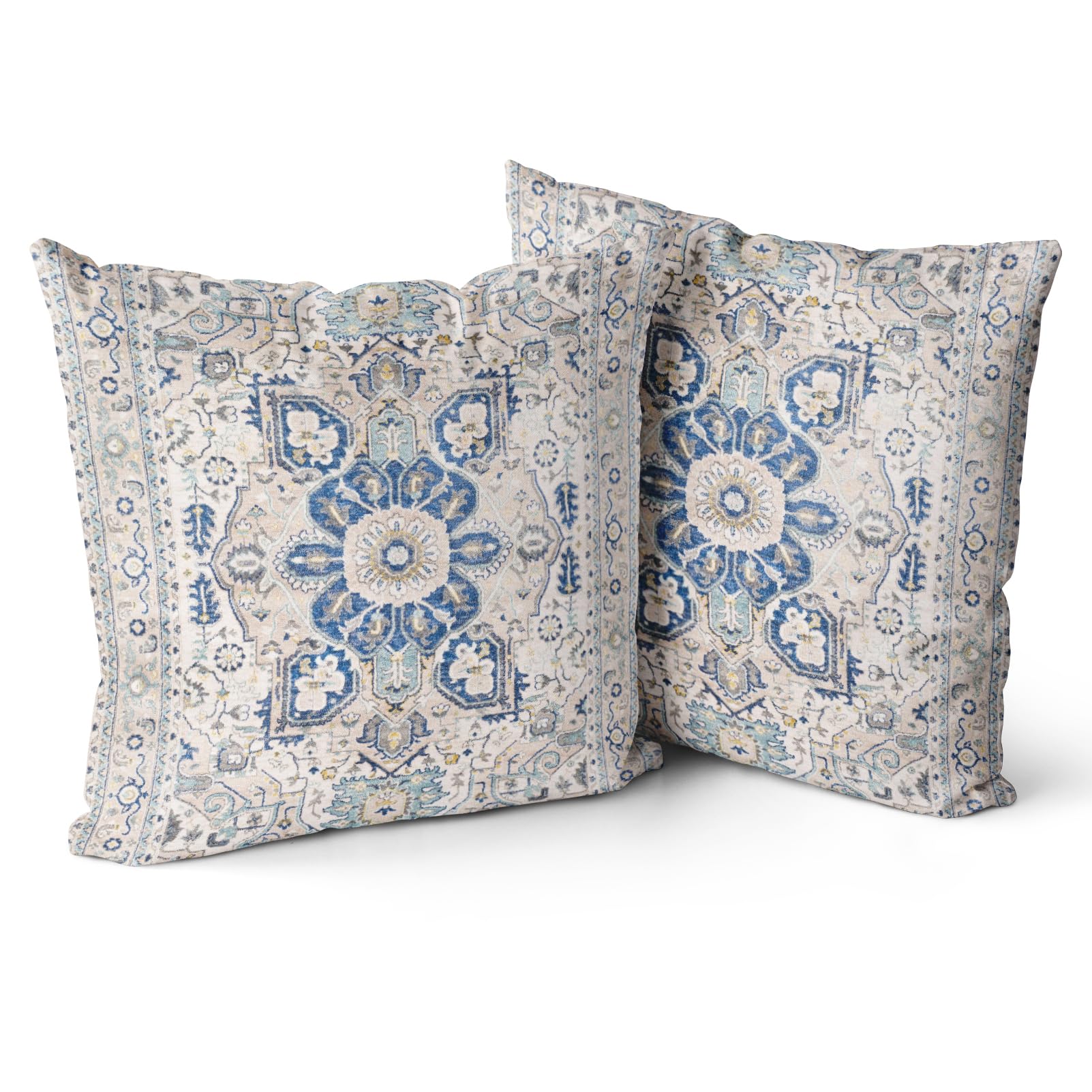 Snylcce Boho Floral Throw Pillow Covers Set of 2 Colorful Bohemian Flower Decorative Cushions Pillowcase for Bedroom Sofa Home Decor, 45x45 cm, Velvet, Short Plush (cerulean) — image 1