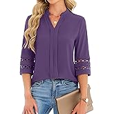 Funlingo 3/4 Length Sleeve Womens Tops V Neck Dressy Casual Blouses Lace Tunic Pleated Shirts Business Casual Outfits 2026