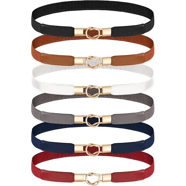 Jovitec 5 Pieces Women Skinny Elastic Waist Belt Retro Stretch Cinch Thin Belt M JOVITEC 5 Pieces Women Skinny Elastic Waist Belt for Dress  main image 2