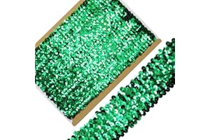 VOOMOLOVE Length 5Yards，Wide 1.9 Inch Green Elastic Sequin Ribbon Trim for Sewing Dress Dance Costumes Headband (Green)