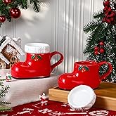 Tiangrid 2 Sets Christmas Coffee Mugs with Lids Ceramic Boot Shaped Gift Mug 15oz Merry Christmas Ceramic Gifts for Hot Chocolate Drinking Holiday Seasonal Xmas Party Decoration