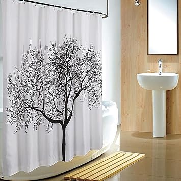 Tukzer Freien High End Schimmel Feuchtigkeitsabweisend Okologisch Polyester Duschvorhang Dusche 180 180 Cm 100 Edelstahl Poliert Chrom Ose Vorhang 12 Ringe Badezimmer Gross Schwarz Baum Amazon De Kuche Haushalt