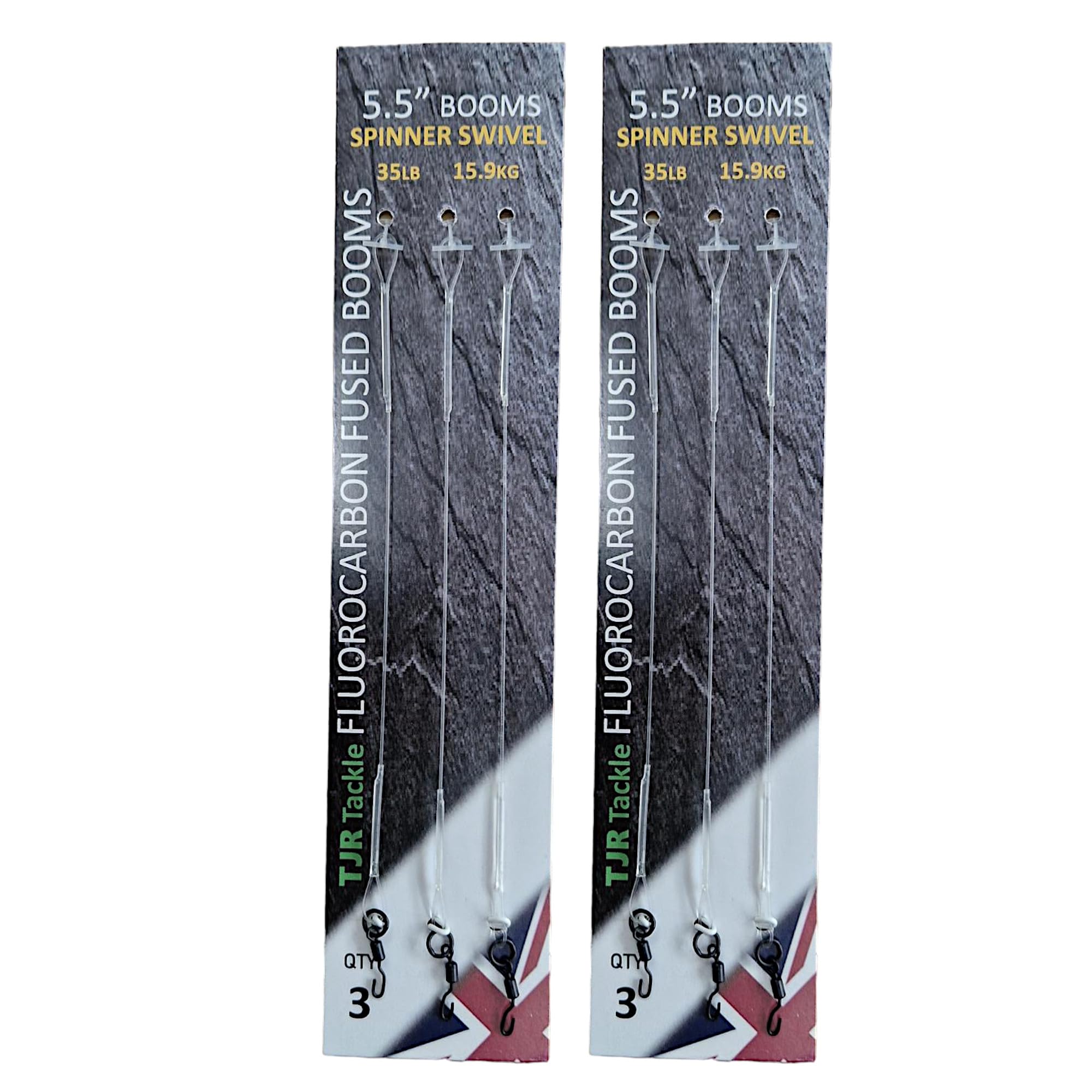 Twin Pack Fluorocarbon Leaders Ronnie Rig Spinner Swivel Booms 6 Booms (5.5 inch)
