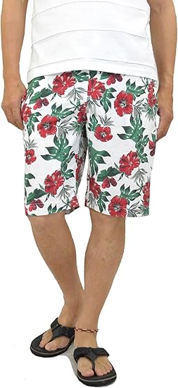 Amazon パイル地 パンツ ハーフパンツ メンズ 花柄 ボタニカル柄 L 1 レッド フルーツ ミディアムパンツ 通販