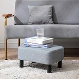 IBUYKE Small Footstool Linen Fabric Pouf Ottoman with Pine Wood Legs Light Grey view 5