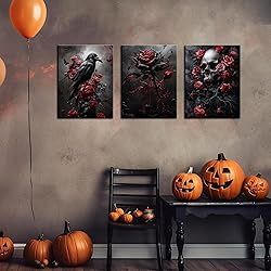 Gothic Canvas Wall Art Set of 3, Romantic Rose