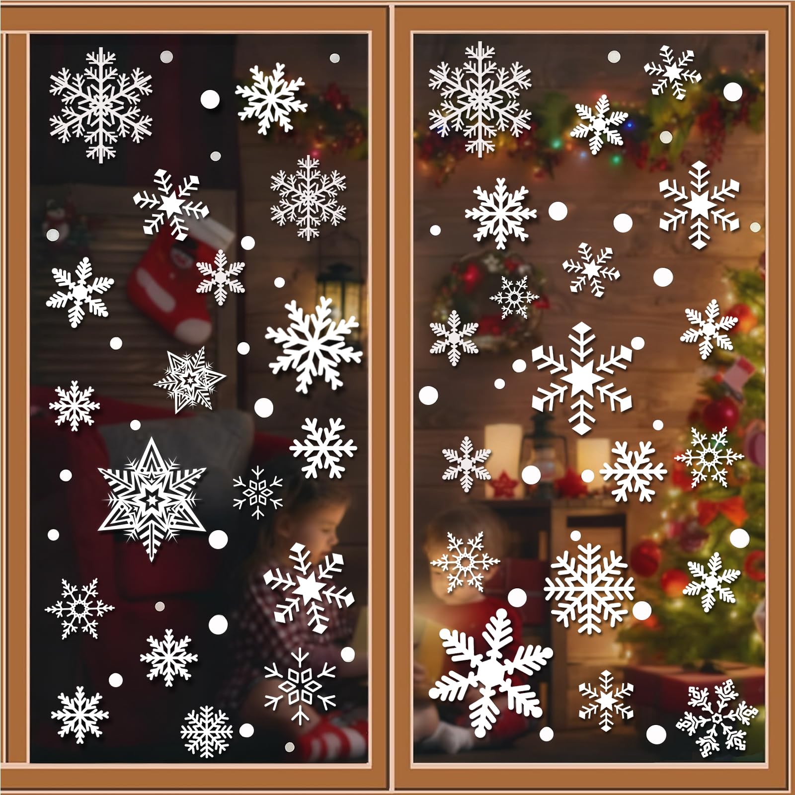 Photo 1 of 449PCS+ Christmas White Snowflakes Window Clings Decal Stickers Ornaments for Winter New Year Xmas Party Supplies Frozen Wonderland Decorations (10 Sheets)