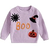 Nyapruwe Toddler Baby Girl Boy Halloween Knit Sweaters Cute Pumpkin Embroidery Pullover Top Infant Fall Winter Clothes