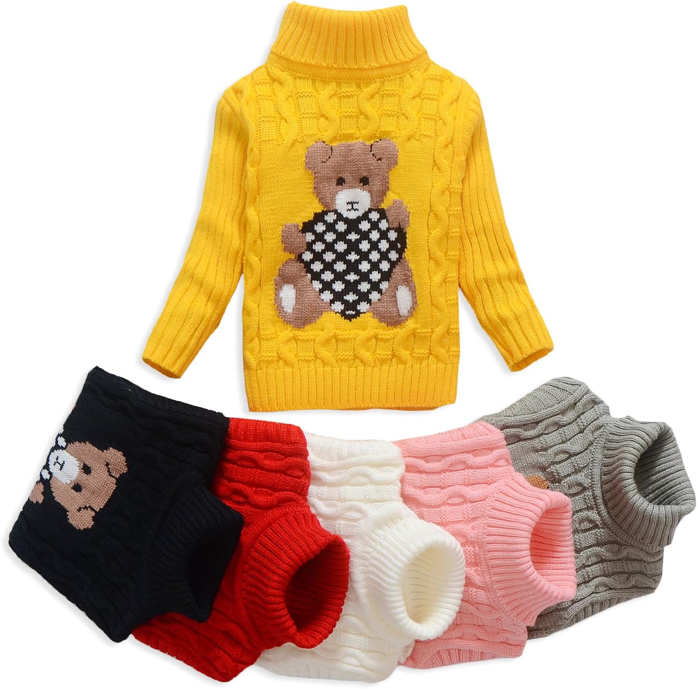 Kids Bear Turtleneck Sweater Boys Girls Knit Sweater for Christmas