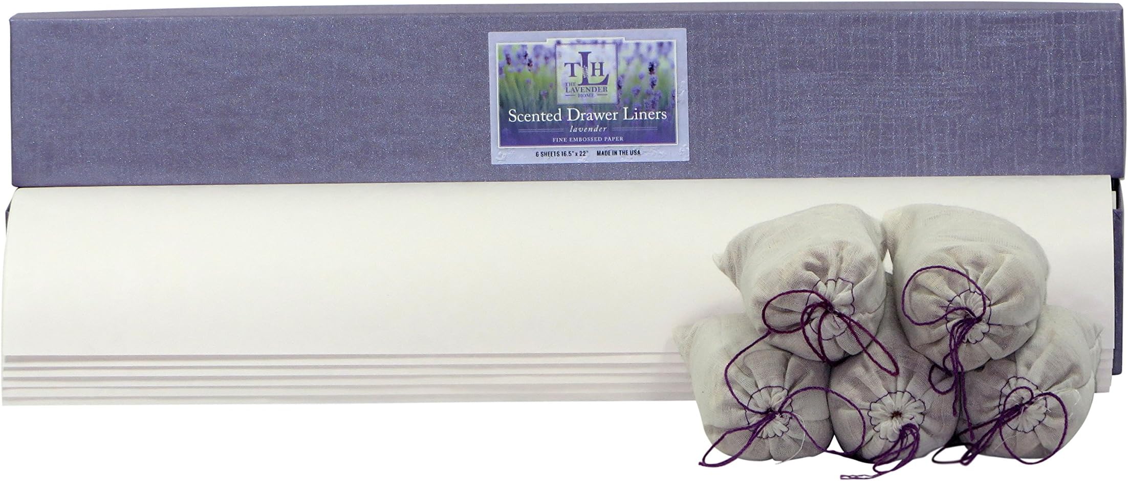 Lavender Scented White Embossed Drawer Liner Paper from The Lavender Home with 5 Household Essentials Cedar & Lavender Dresser Sachets