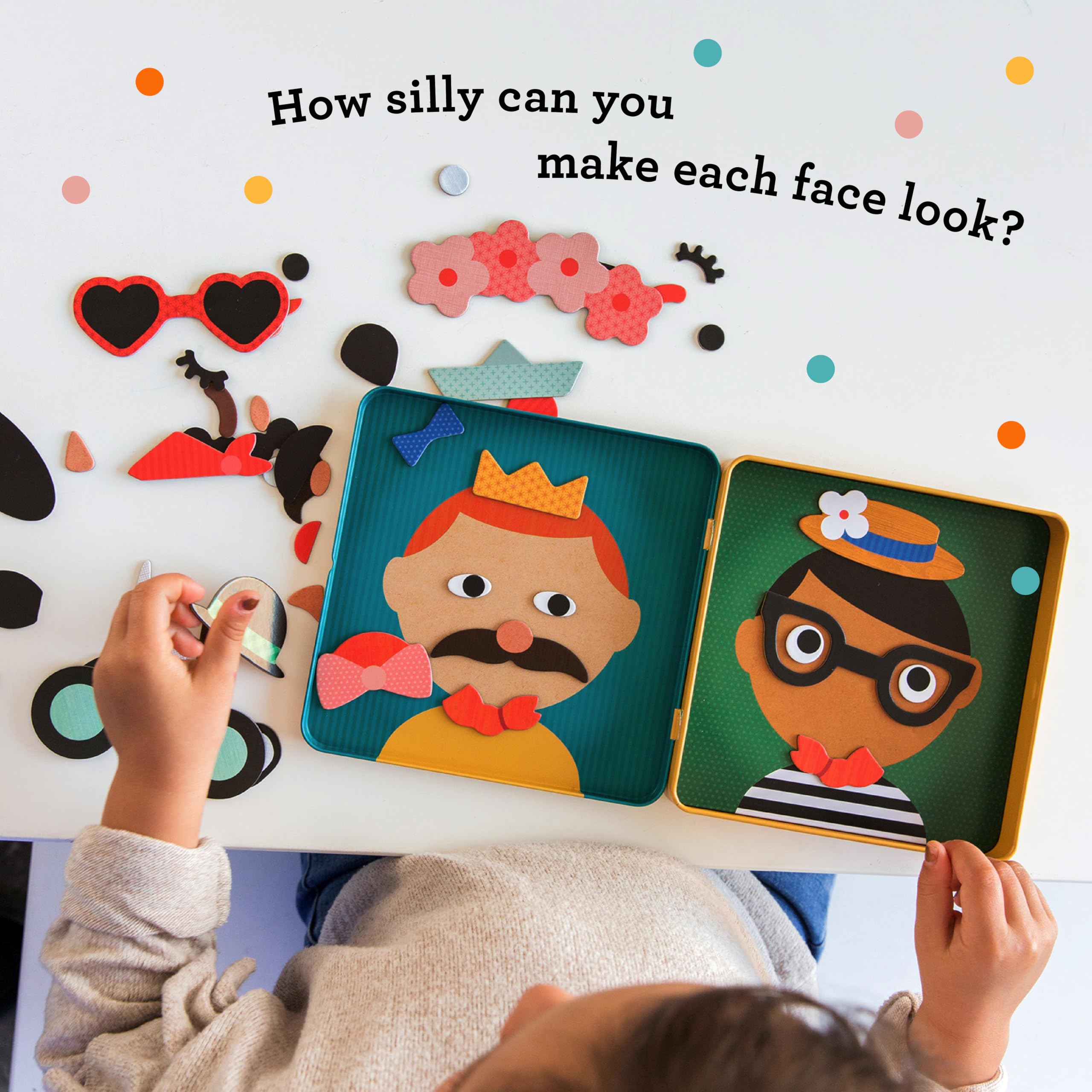 Petit Collage Funny Face Magnetic Travel Play Set – Fun Game for Families, Ideal for 2-4 Players, Ages 4+ – Travel Game for Kids with Handy Portable Tin – Make a Great Gift Idea