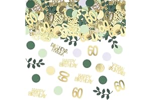GYESXYW Sage Green 60th Happy Birthday Confetti, 60th Birthday Table Decorations Scatter Green Gold Foil Cake Confetti Decorations for 60 Bday Woman Men Party Decor 230 Pcs