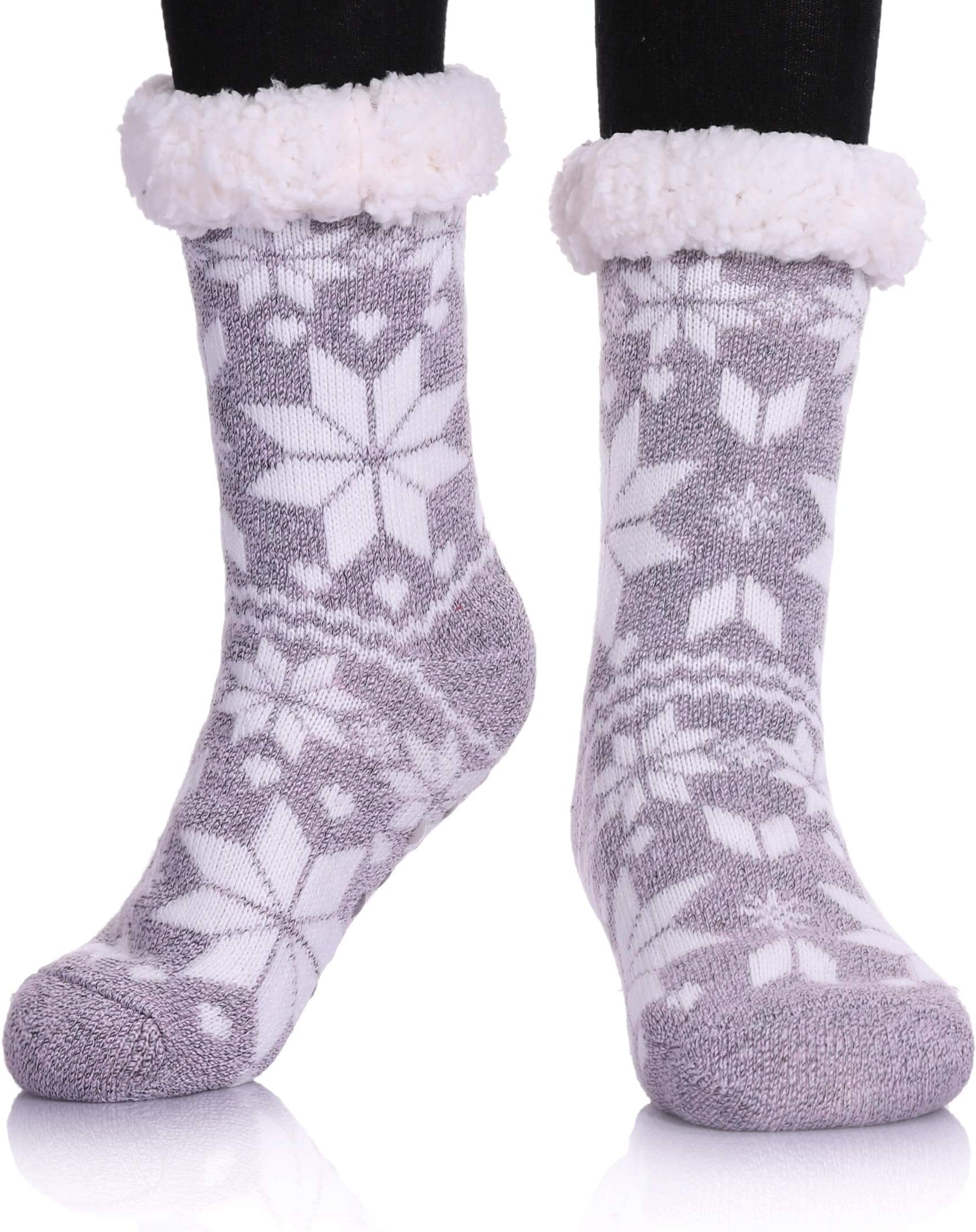 Women's Winter Snowflake Fleece Lining Knit Thick Warm Christmas Slipper Socks