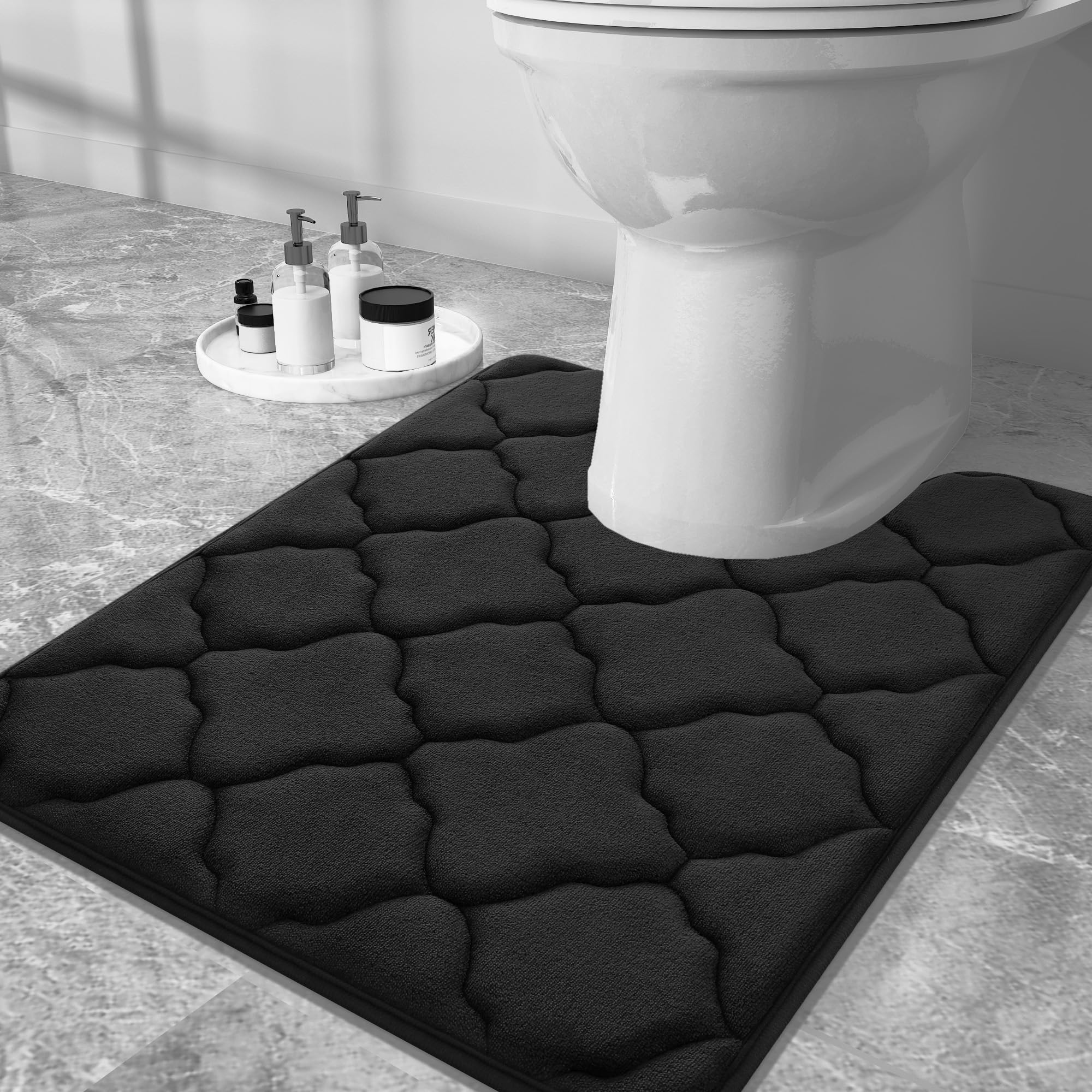 Photo 1 of OLANLY Memory Foam Toilet Rugs U-Shaped 24x20, Ultra Soft and Absorbent Bathroom Rugs, Non-Slip, Comfortable, Machine Washable Contour Bath Mat for Toilet Base, Home Decor Accessories, Black