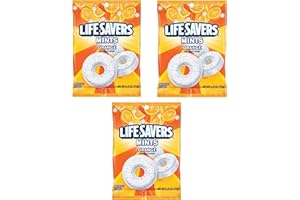 Orange Mint Life Savers - Pack of 3 - Smiling Sweets - Individually Wrapped Orange Flavored Mints - Perfect for Snacking on the Go - Great for Sharing at School or the Office