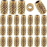 SOFPLATE 1 Box 100Pcs Column Spacer Beads Alloy Large Hole European Bead Bulk Tibetan Antique Golden Metal Curved Loose Hollow Tube Beads for Jewelry Making Necklace Bracelet Charms Craft Findings