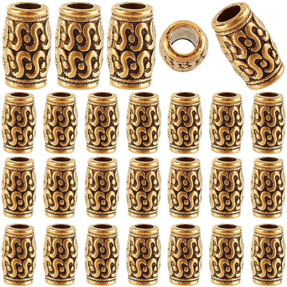 SOFPLATE 1 Box 100Pcs Column Spacer Beads Alloy Large Hole European Bead Bulk Tibetan Antique Golden Metal Curved Loose Hollow Tube Beads for Jewellery Making Necklace Bracelet Charms Craft Findings
