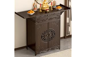 HamRoRung Altar Table for Spiritual, Buddhist Altar Table with Storage, Intricate Chinese Meditation Cabinet Pedestal Offering Desk, Personal Prayer Shrine Desk for Incense and Pray