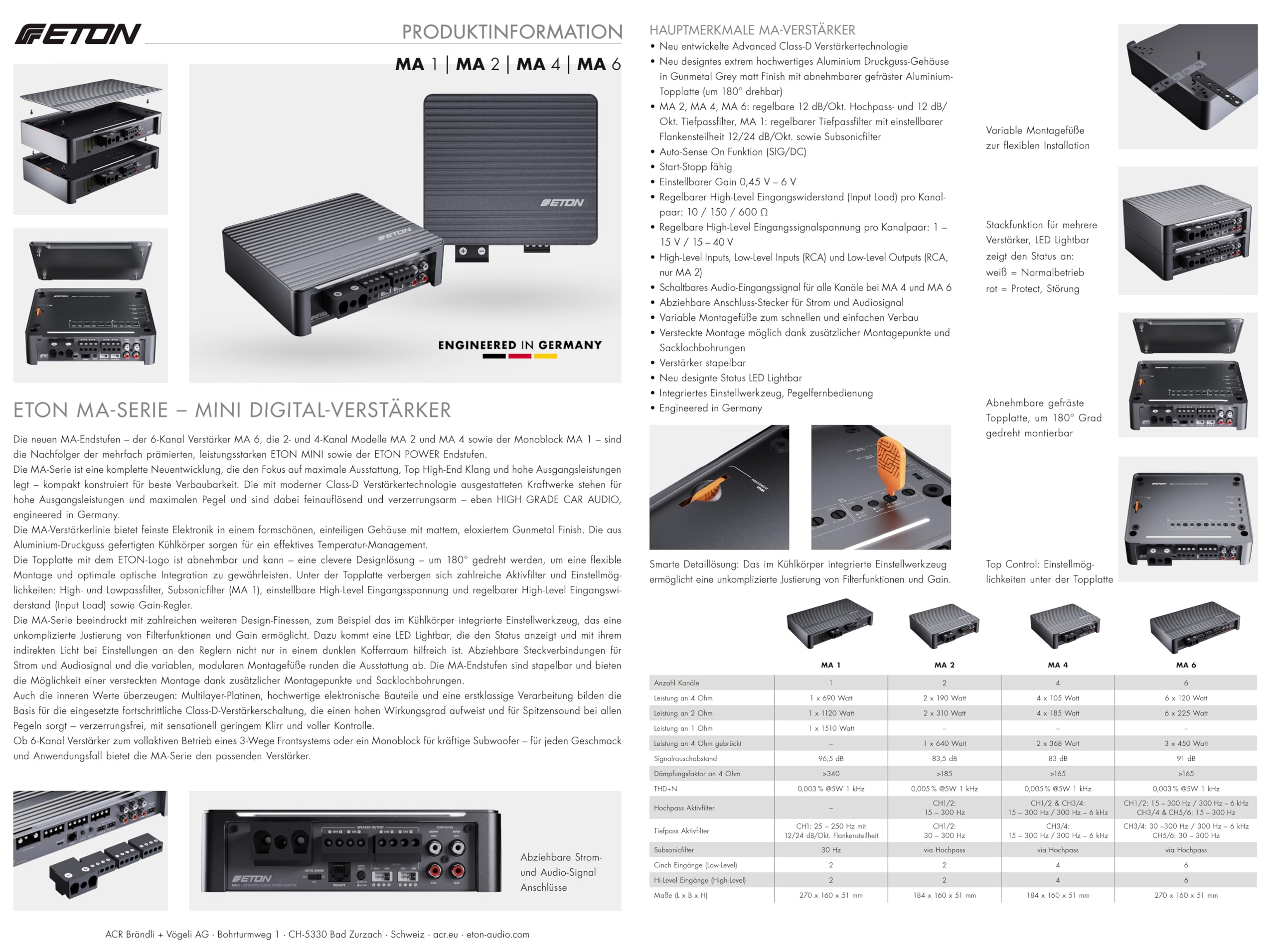 ETON MA 4 – kompakter 4 Kanal Verstärker, leistungsstarke digitale Mini Endstufe für Autos und Reisemobile, Class D Amp mit 4 x 105 W 8