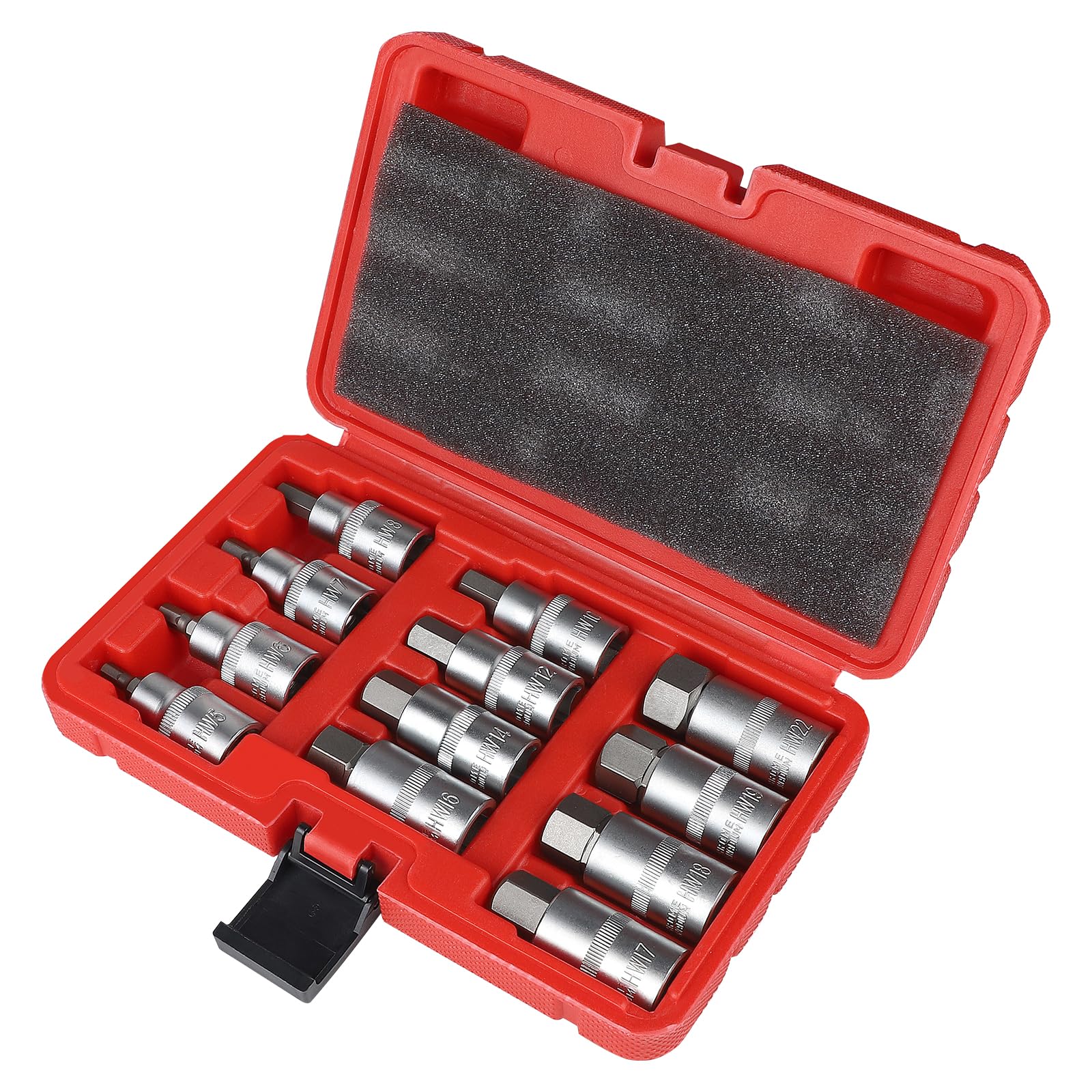 CPROSP 1/2 Inch Hex Nut Set 12 Pieces Hex 5,6,7,8,10,12,14,16,17,18,19,22 mm 1/2 Inch Outer Hexagon with Case — image 1