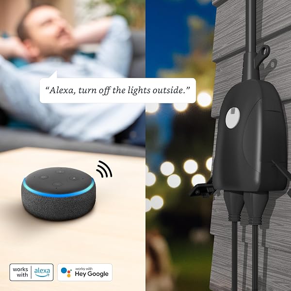FEIT ELECTRIC SMART OUTDOOR PLUG, WIFI WATERPROOF PLUG, 2 GROUNDED SOCKETS, WORKS WITH ALEXA AND GOOGLE ASSISTANT, APP CONTROLLED, 15 AMP INDOOR/OUTDOOR 2 OUTLET PLUG, BLACK,PLUG/WIFI/WP/3, 3 PACK
