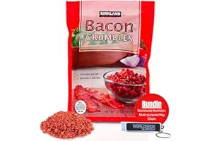 Worldwide Nutrition Bundle, 2 items: Kirkland Signature Crumbled Bacon Bits Cooked Bacon - Ready To Eat, Premium Quality 20oz w Bacon Bits Real 1 Pack Bacon Bits For Salad & Multi-Purpose Keychain