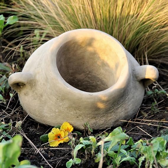 Half Urn Flower Pot Planter Hand Cast Stone Garden Ornament Jug Decor