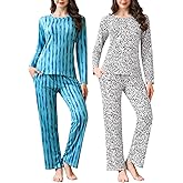 Star Vibe 2 Pack Women's Pajama Set Long Sleeve Top and Pants Pjs Set Soft Sleepwear Loungewear with Pockets S-XXL