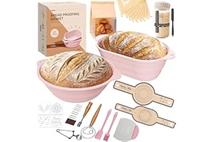 MQFORU Sourdough Bread Starter Kit, 30Pcs Sourdough Starter Kit, 9" Round and 10" Oval Banneton Proofing Basket 730ml Starter