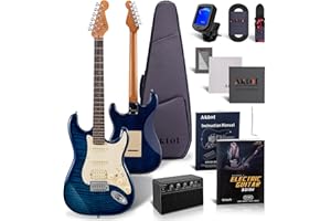 AKLOT Stryde Electric Guitar with Coil-Split: Roasted Maple Neck, Flame Maple Graphic Top, HSS Ceramic Pickups, Beginner Guit