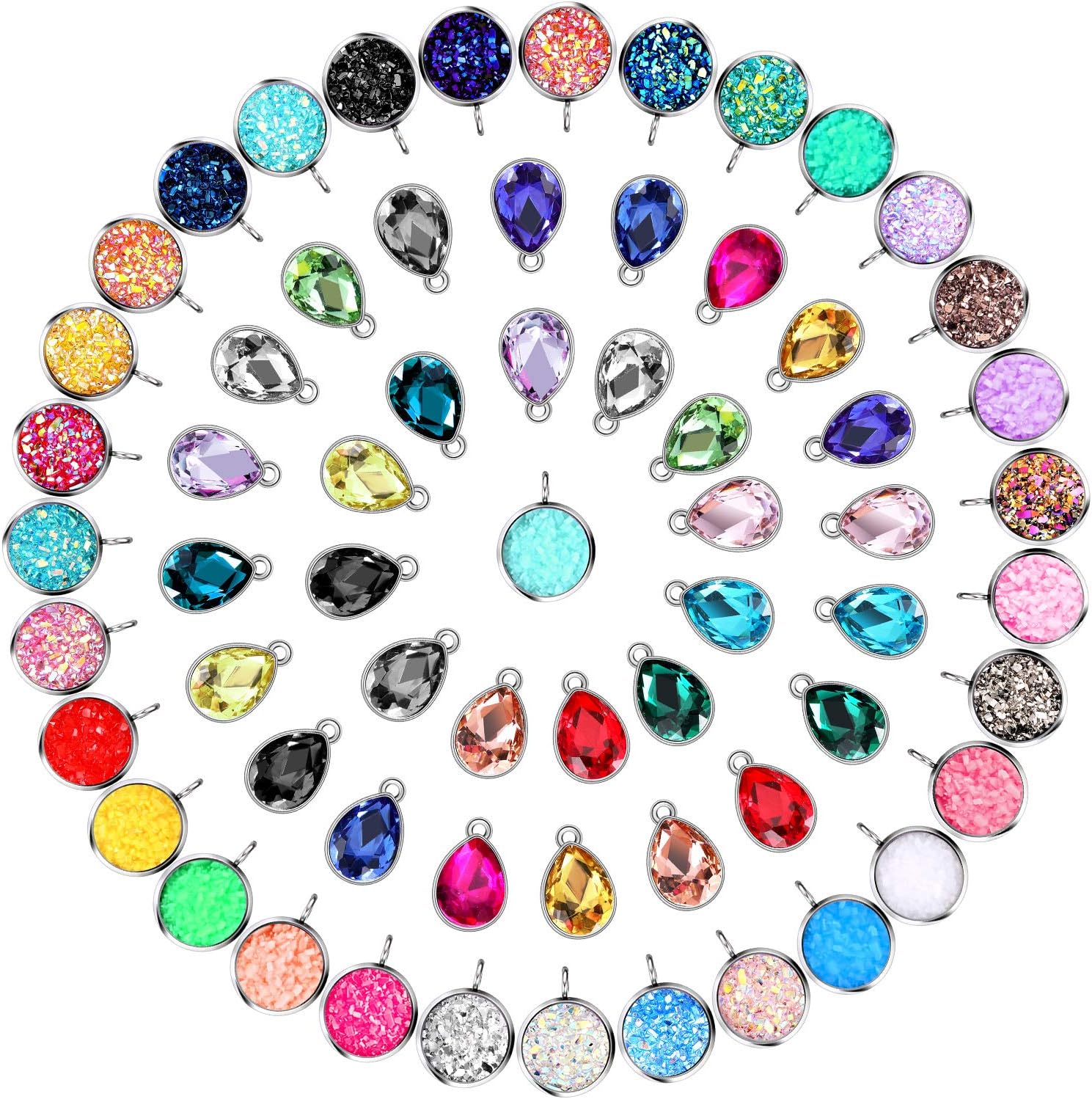 64 Pieces Crystal Birthstone Charms DIY Beads Pendant with