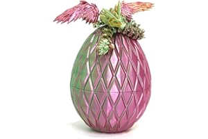 Flavery 3D Printed Dragon Egg - 7" Flying Dragon in Diamond Egg, Flexible Winged Dragon Inside, 3 Colors Mystery Dragon Gift, Desk Decoration, Fidget Toy (Green Mix Pink Gold)