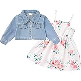 Baby Girls Floral Suspender Dress & Long-Sleeved Toddler Girl's Lovely Denim Jacket Outfit Cardigan Set