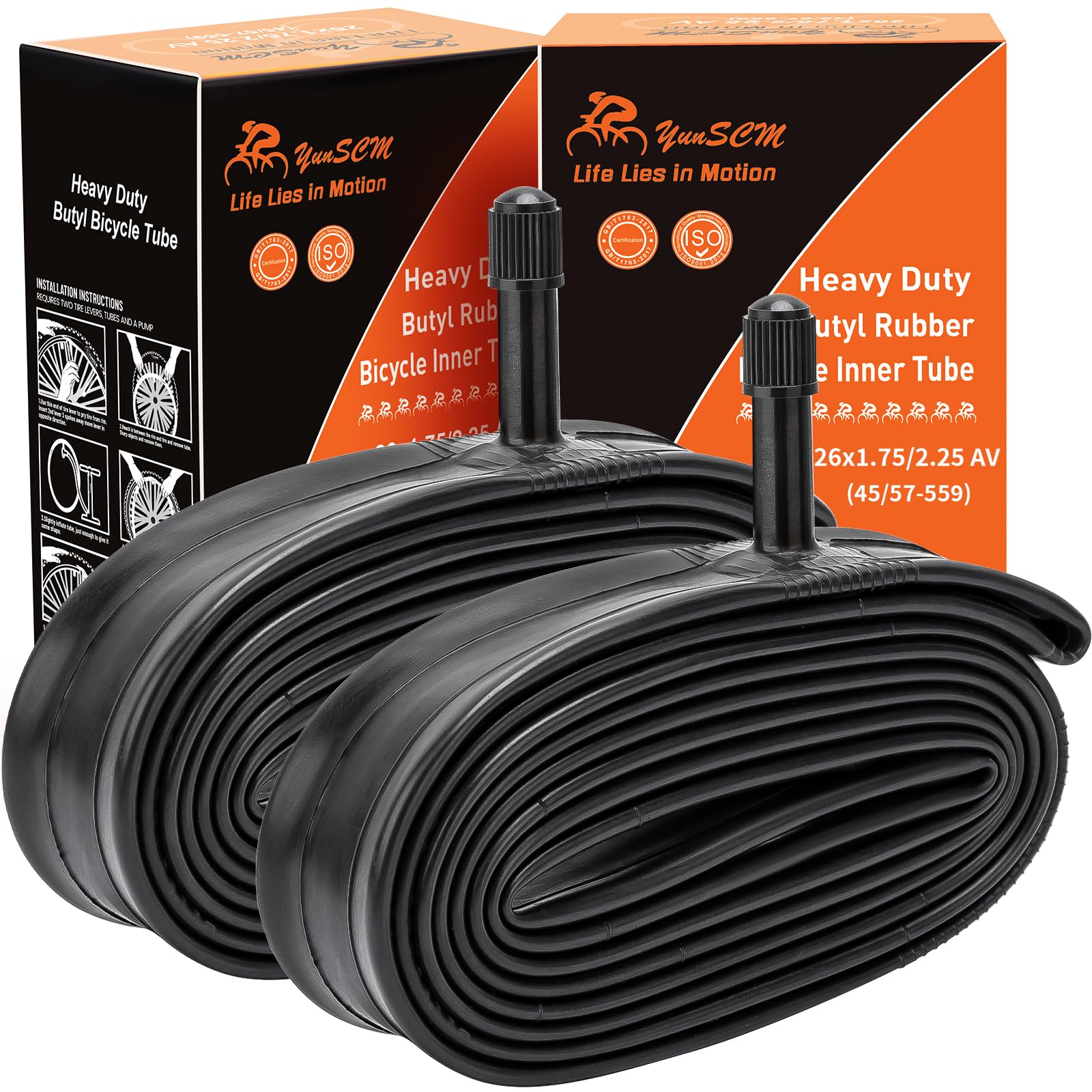 Photo 1 of 2-PCS 26" Heavy Duty Bike Tubes 26x1.75/1.95/2.125/2.25 AV Schrader Valve (45/57-559) 26" Bicycle Tube Compatible with 26 x 1.75 26x1.95 26x2.0 26x2.10 26x2.125 26x2.20 26x2.25 Tire Tubes