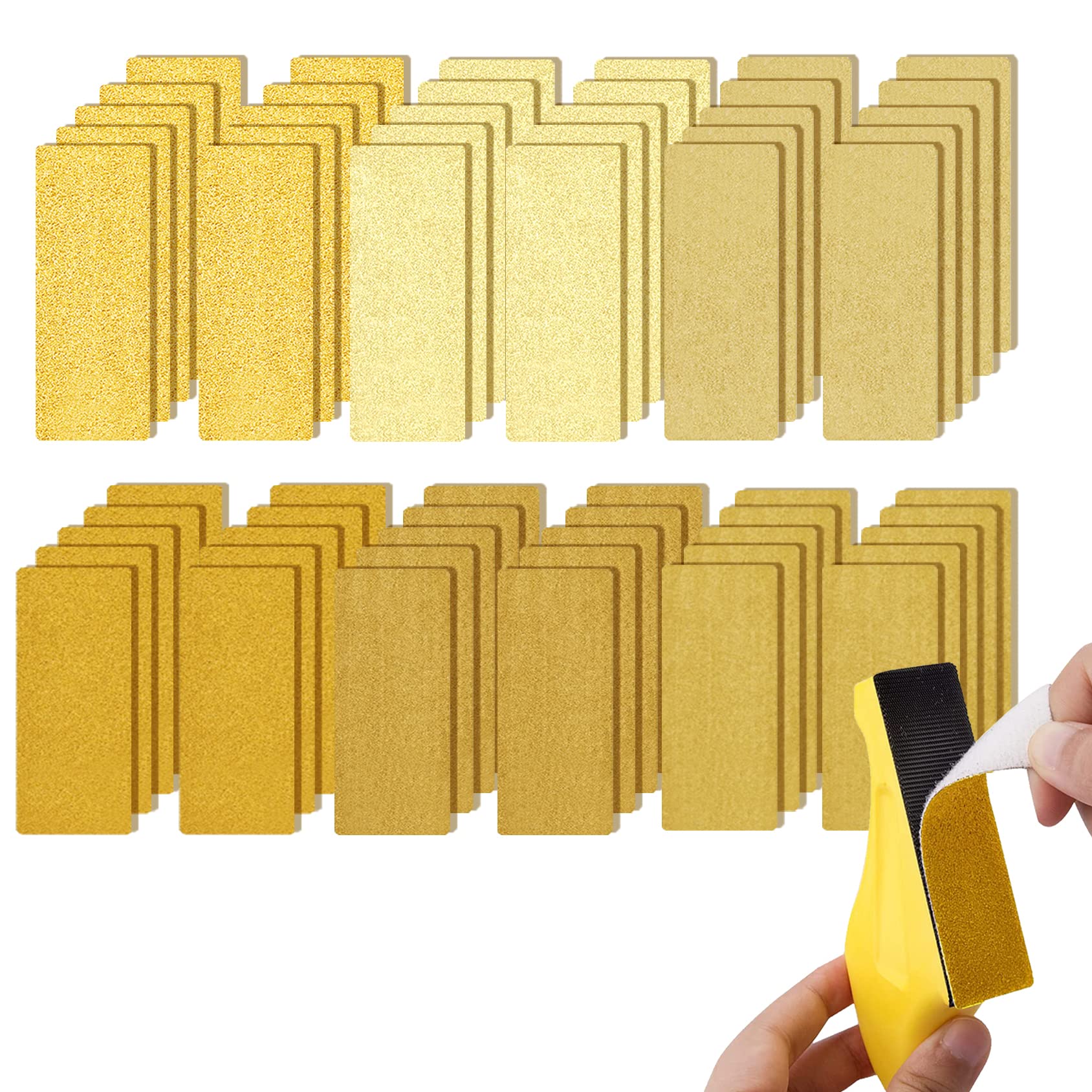 Viaky Sanding Paper 61Pcs, 30 x 93mm Sandpaper Mixed 80 120 180 240 400 600 Assort Grit, Hook and Loop Assortment Sand Paper with Detail Sanding Tools for Car, Wood, Walls, Detail Corner Polishing
