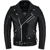 BTR BORN TO RACE Men's Motorcycle Brando Leather Jacket 100% Cowhide Distressed Zip Up Leather Side Lacing Motorbike Jackets